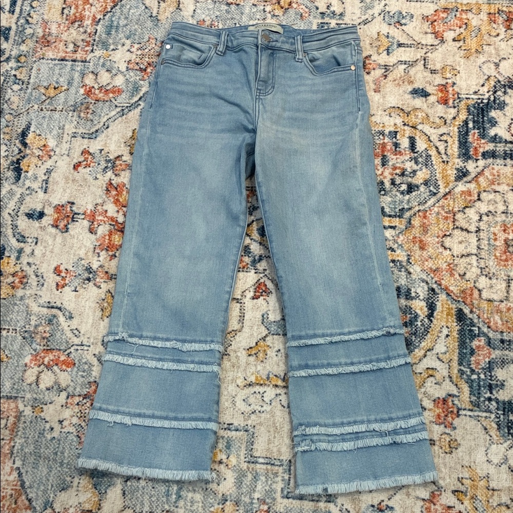 Liverpool Light Blue Flare Jeans with Frayed Hem